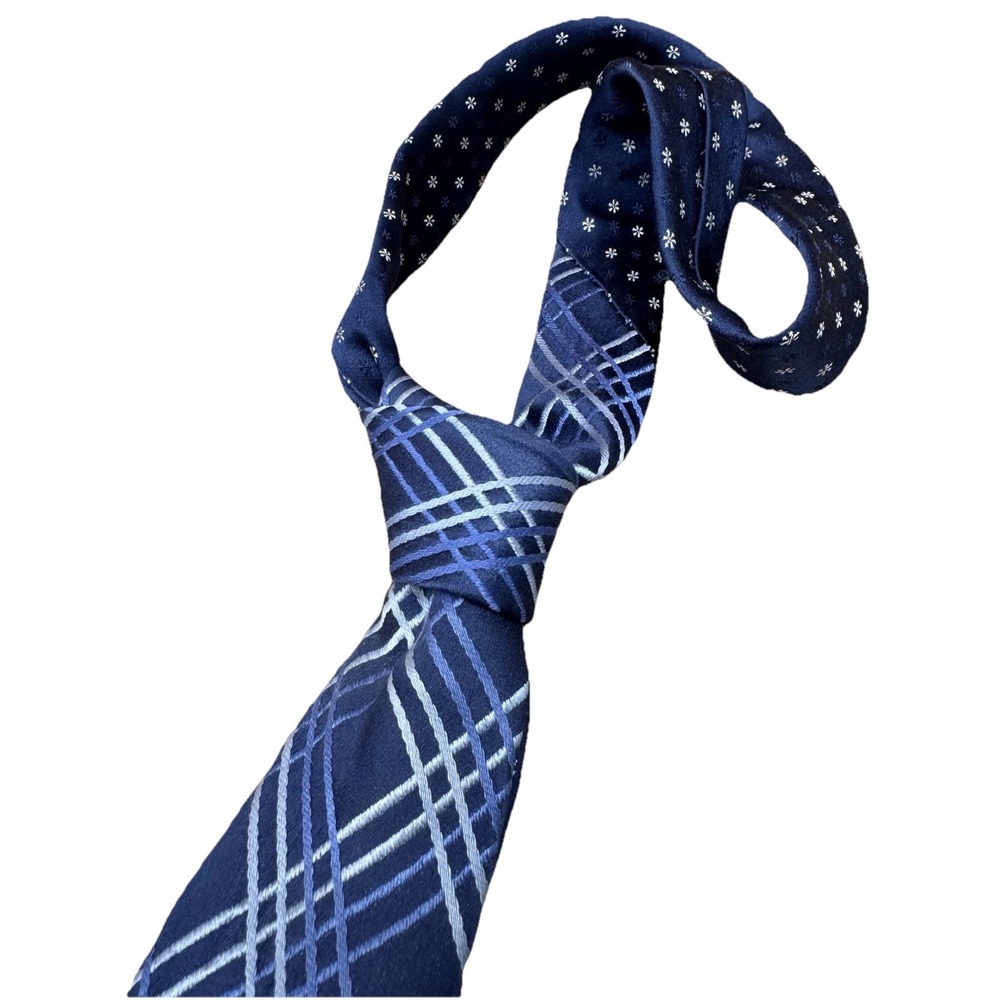 Tommy Hilfiger Necktie Blue Plaid & Floral Silk Business Career